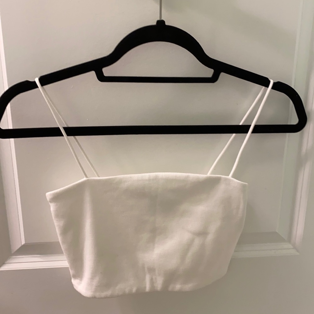 White spaghetti strap crop top